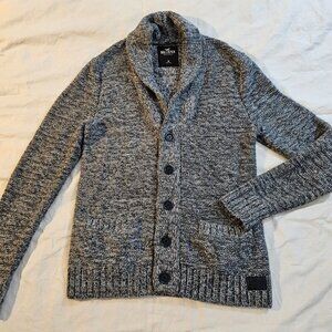 Hollister Men's M Shawl Collar Button Cardigan Sweater Gray/Black Wool Blend